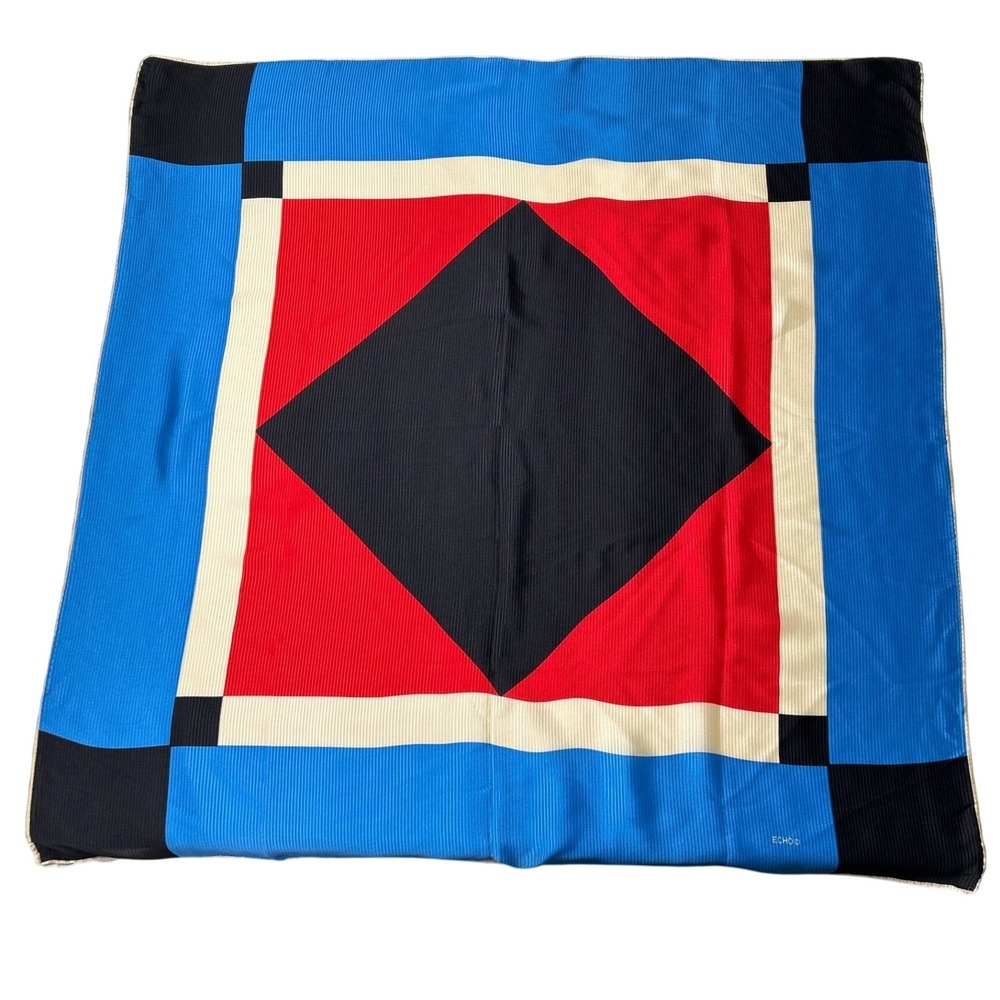 Echo Womens Vintage Geometric Colorblock Ribbed Silk Square Scarf 31x31 Multi